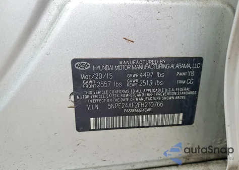 2015 Hyundai Sonata Se z USA, uszkodzony, nr VIN 5NPE24AF2FH210766